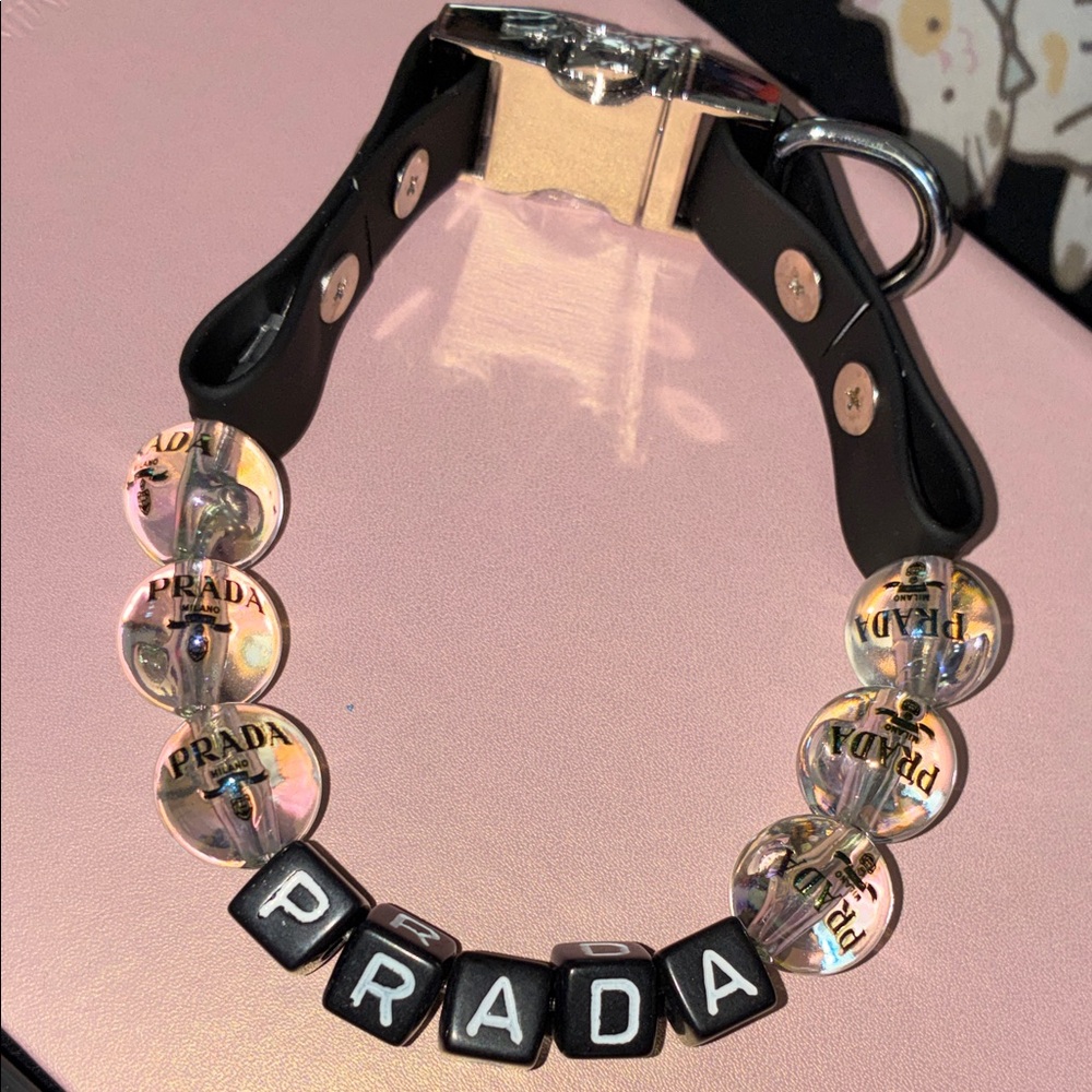 Prada styleBlack and Silver Beaded dog collar